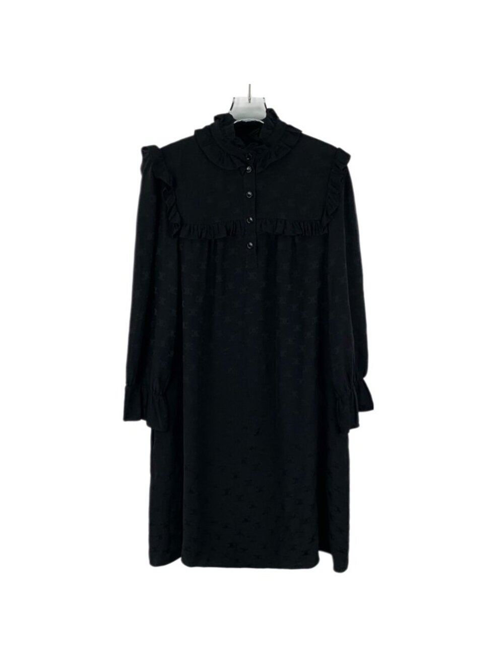Celine Black Silk Lace-Detail Long-Sleeve Dress